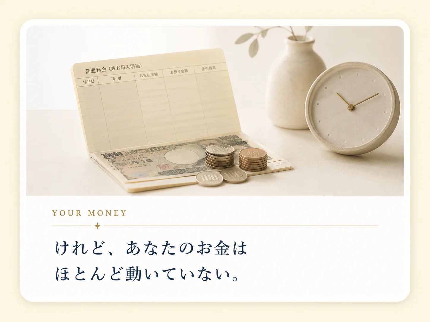 YOUR MONEY けれど、あなたのお金はほとんど動いていない。